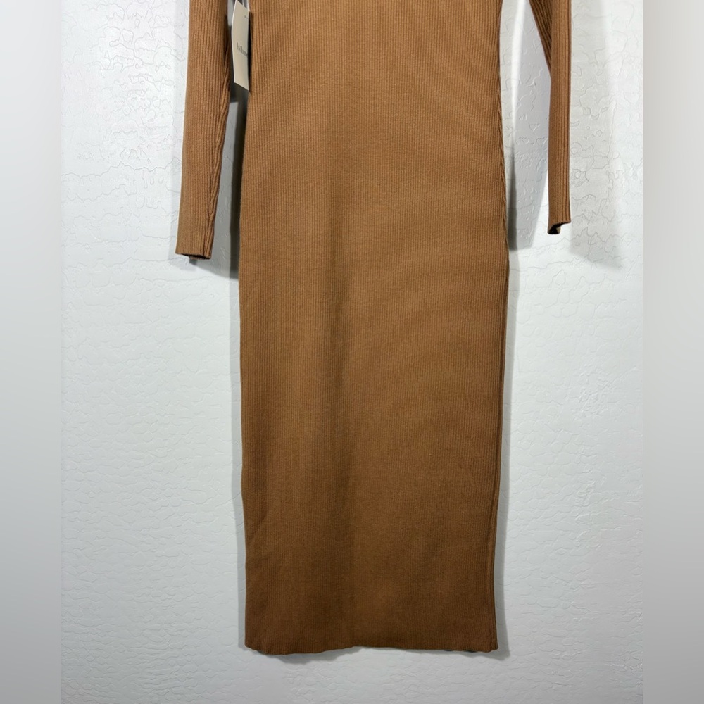 BOHME Ribbed Square Neckline Long Sleeve Coquette Full‎ Length Tan Dress XL NWT - Picture 5 of 12